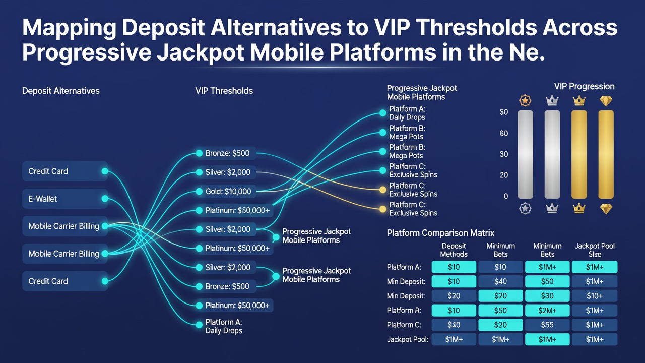 Grafiek die depositomethoden verbindt met VIP-drempels en jackpottoegang op Nederlandse mobiele gokplatforms