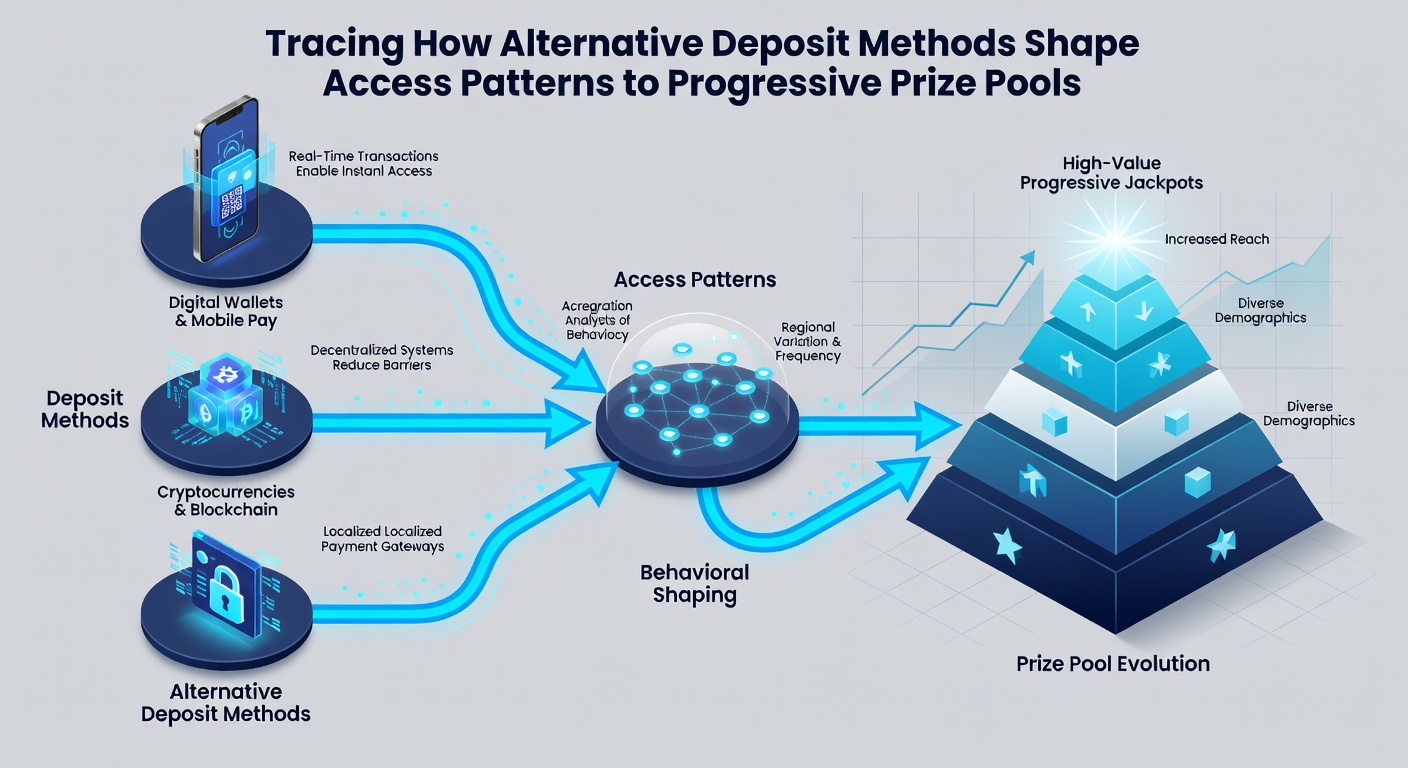 Infographic over stortingsmethoden en jackpot toegang in mobiele gokomgevingen